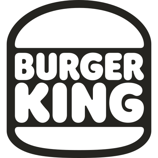 Black and white Burger King logo featuring a stylized burger with the words 'BURGER KING'