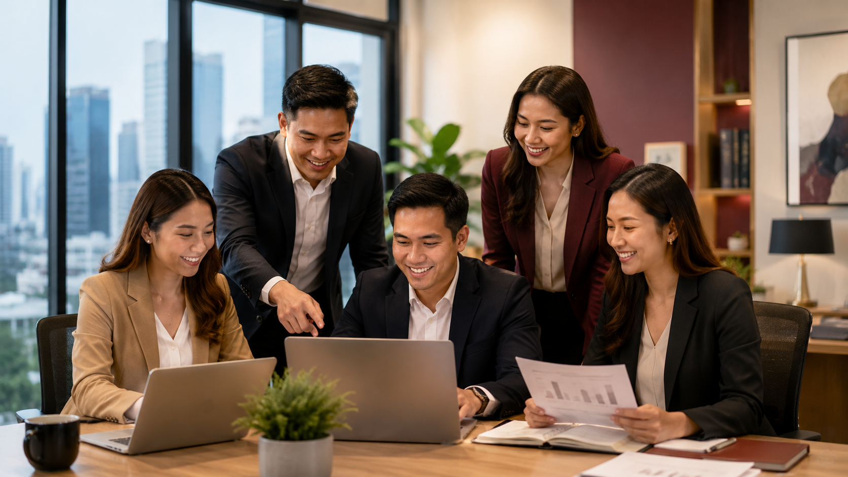 Offshore accounting team collaborating in a modern office for a US CPA firm