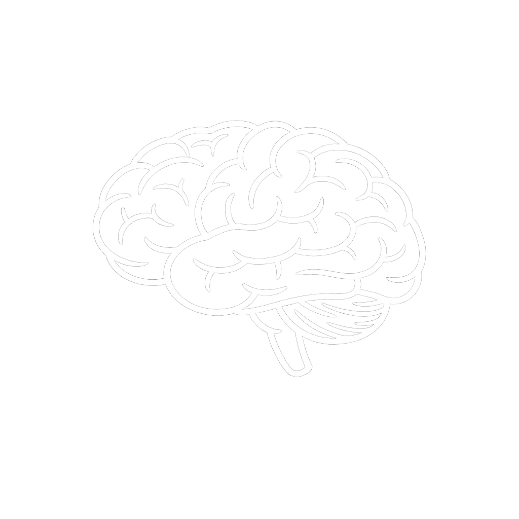 Outline of a human brain in white on a black background.