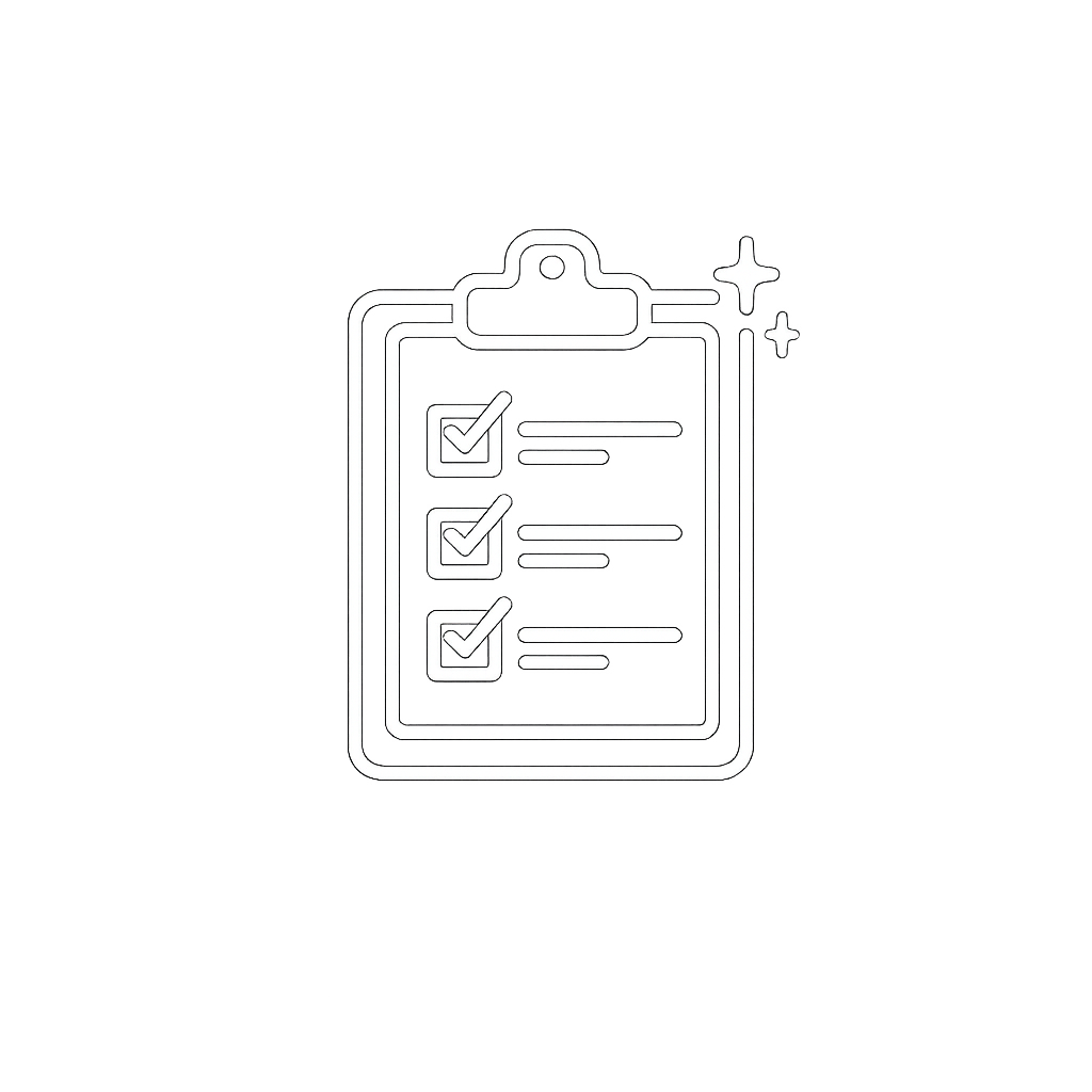 Line drawing of a clipboard with three checked boxes indicating completed tasks.