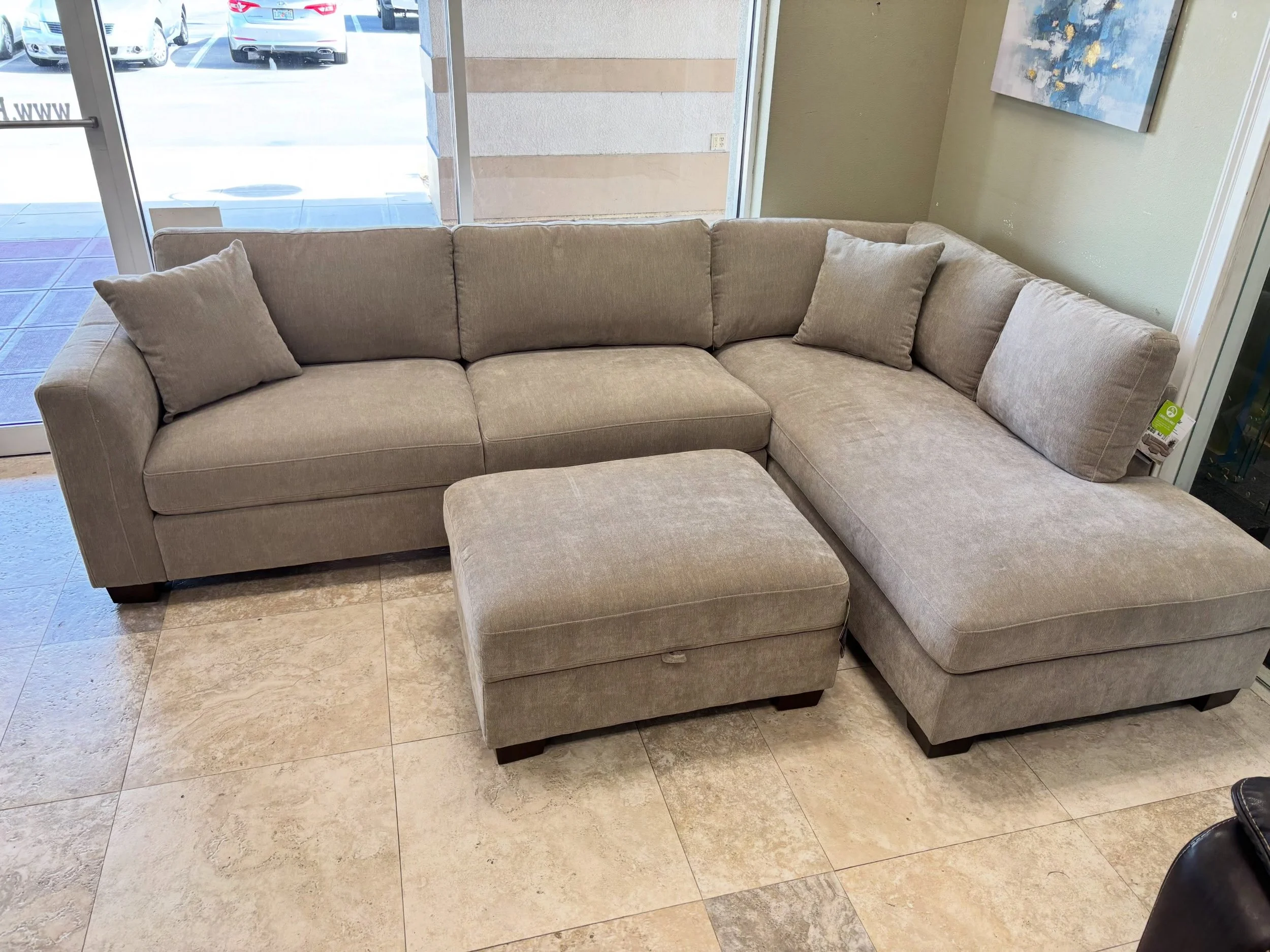 JUST ARRIVED &mdash; don&rsquo;t miss this one.

Taupe Thomasville Sectional w/ Storage Ottoman
✅ Like New Condition
📏 Sectional: 117&rdquo; x 78&rdquo; x 35&rdquo; x 27&rdquo;H, Ottoman: 35&rdquo; x 26&rdquo; x 18&rdquo;H
$999

Available now at Rhi