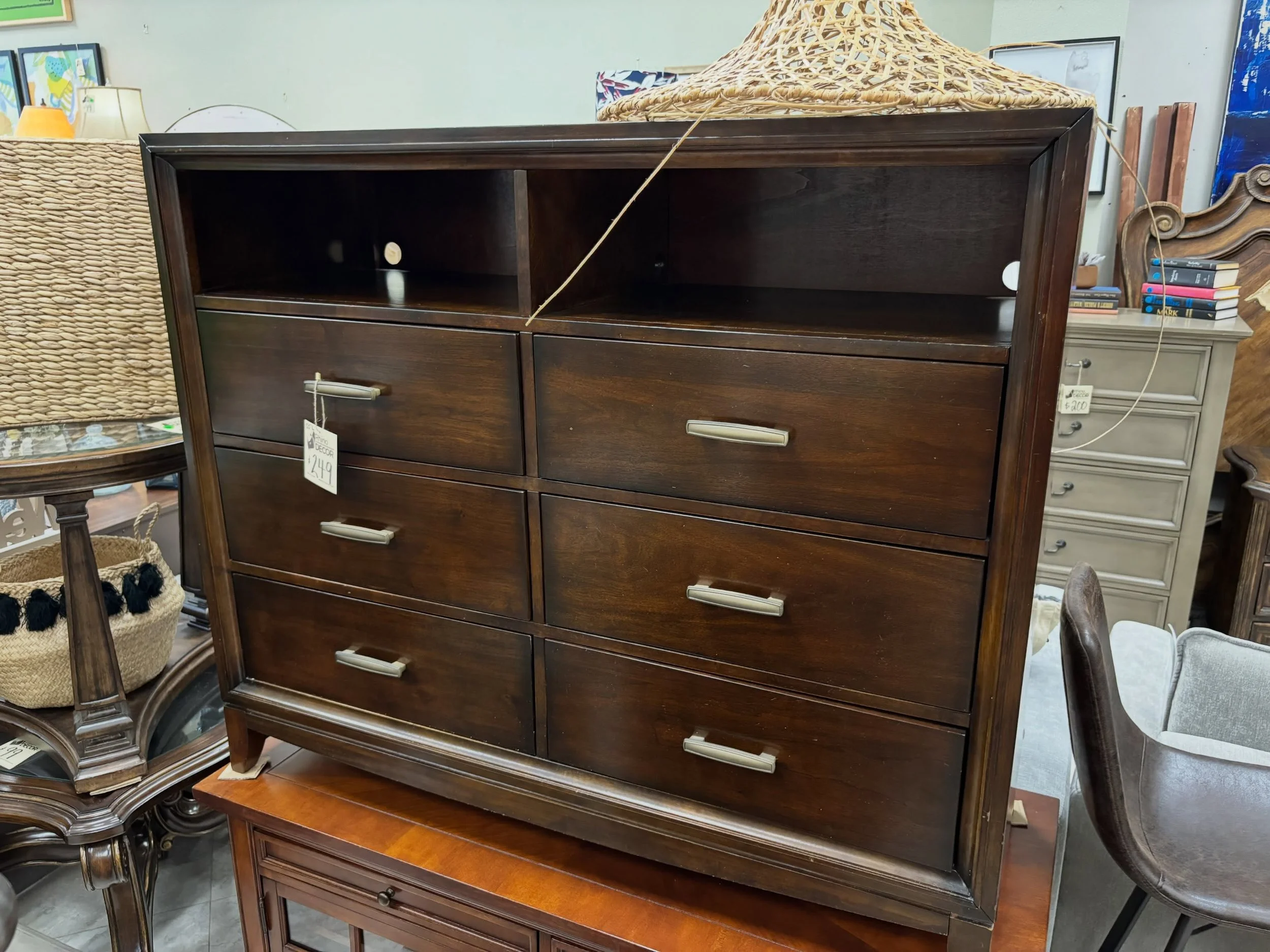 LOWERED PRICE 

Dark Brown 6 Drawer Media Chest 
✅ Good Condition 
📏 50&rdquo; x 18&rdquo; x 42&rdquo;H
💲 200

Available now at Rhino Decor
📍 13393 W Colonial Dr, Winter Garden, FL 34787
🕙 Tue&ndash;Thu 10&ndash;5 | Fri&ndash;Sat 10&ndash;3
☎️ 32