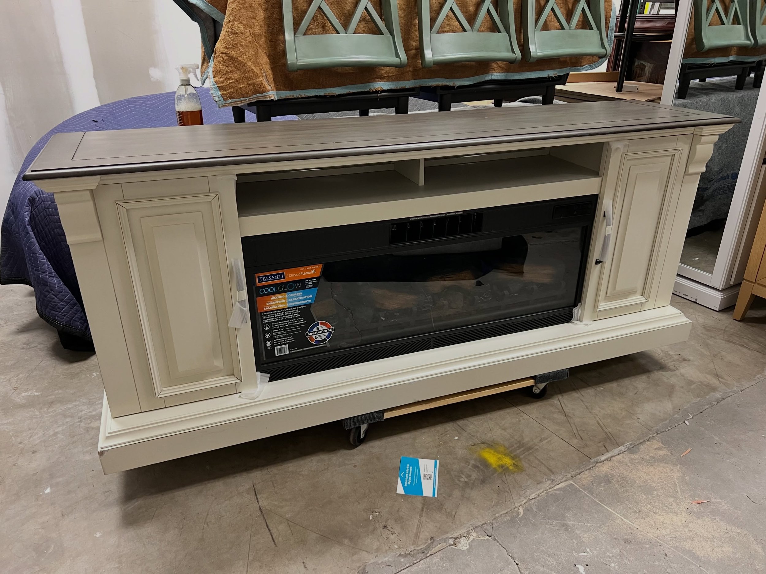 JUST ARRIVED &mdash; classic style, smart savings.

Off White Gray Top Console w/Electric Fireplace
✅ Great Condition, corner damaged otherwise Like New
📏 74&rdquo; x 17.5&rdquo; x 30&rdquo;H
💲 300

Available now at Rhino Decor
📍 13393 W Colonial 