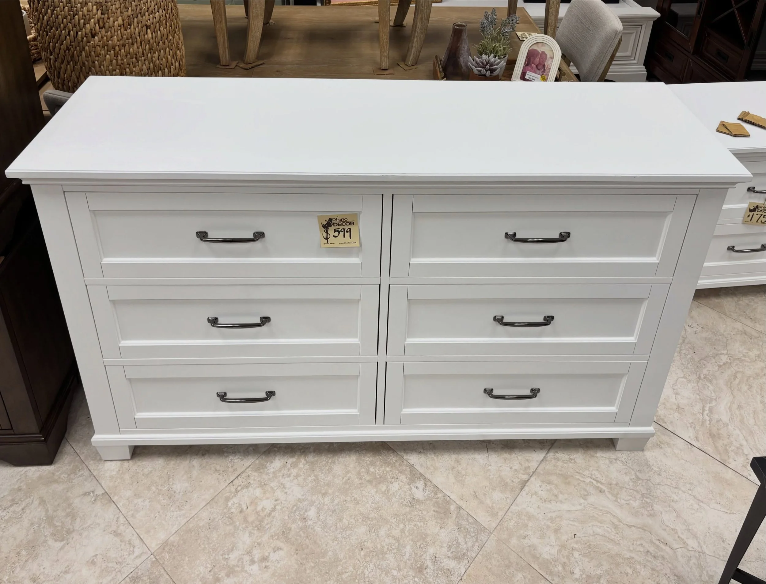JUST ARRIVED &mdash; classic style, smart savings.

White Rose 6 Drawer Dresser
✅ Like New
📏 62&rdquo; x 18&rdquo; x 38&rdquo; H
 💲 599

Available now at Rhino Decor
📍 13393 W Colonial Dr, Winter Garden, FL 34787
🕙 Tue&ndash;Thu 10&ndash;5 | Fri&
