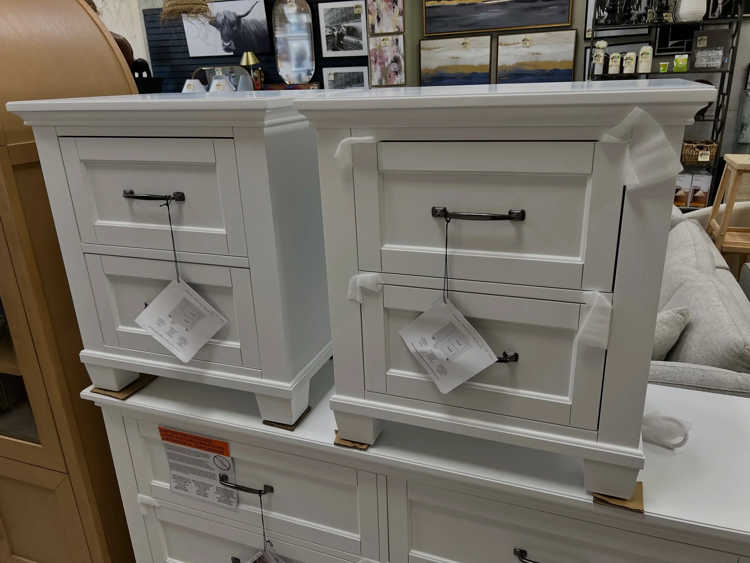 JUST ARRIVED &mdash; class style, smart savings 🦏

White Rose 2 Drawer Nightstands (2) 
✅ New Condition, Out of the Box
📏 24&rdquo; x 18&rdquo; x 26.5&rdquo;H
💲550 for the pair 

Rhino Decor
📍 13393 W Colonial Dr, Winter Garden, FL 34787
🕙 Tue&n