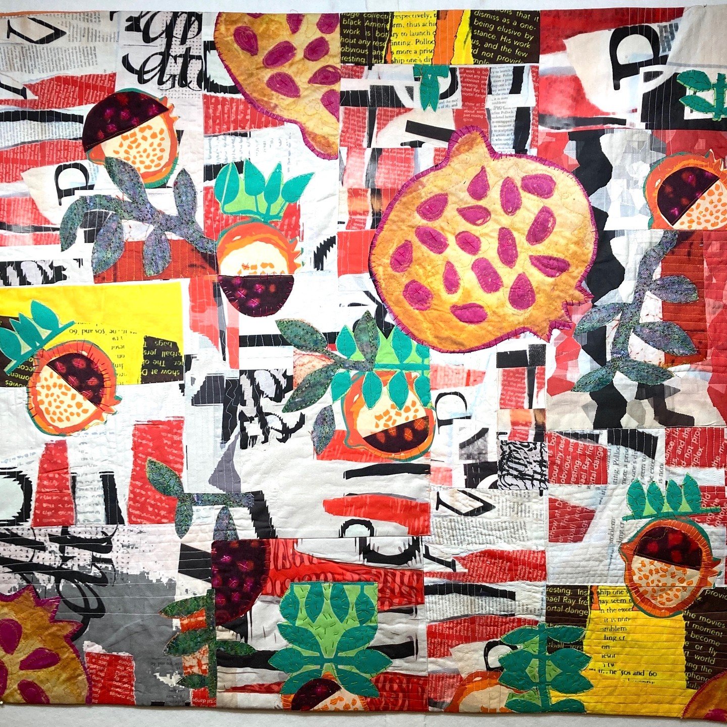 Here's an example of a very abstract use of textusing paper based collages translated to fabric. Piece is called " Taking a Page Out of Nature." #susiemonday,#textile art #SAQATexas
