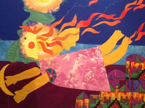 Detail: When Santiago Was a Woman

48” by 72” by 1.5” Textile collage on wooden frame
