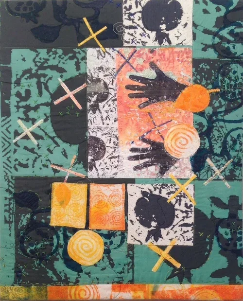 Hands, First Fruit

18’” by 22" Textile collage on wooden frame