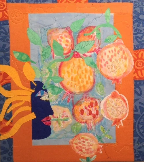 Pomegranate Woman

19” by 21" Textile collage wall hanging, 2014
