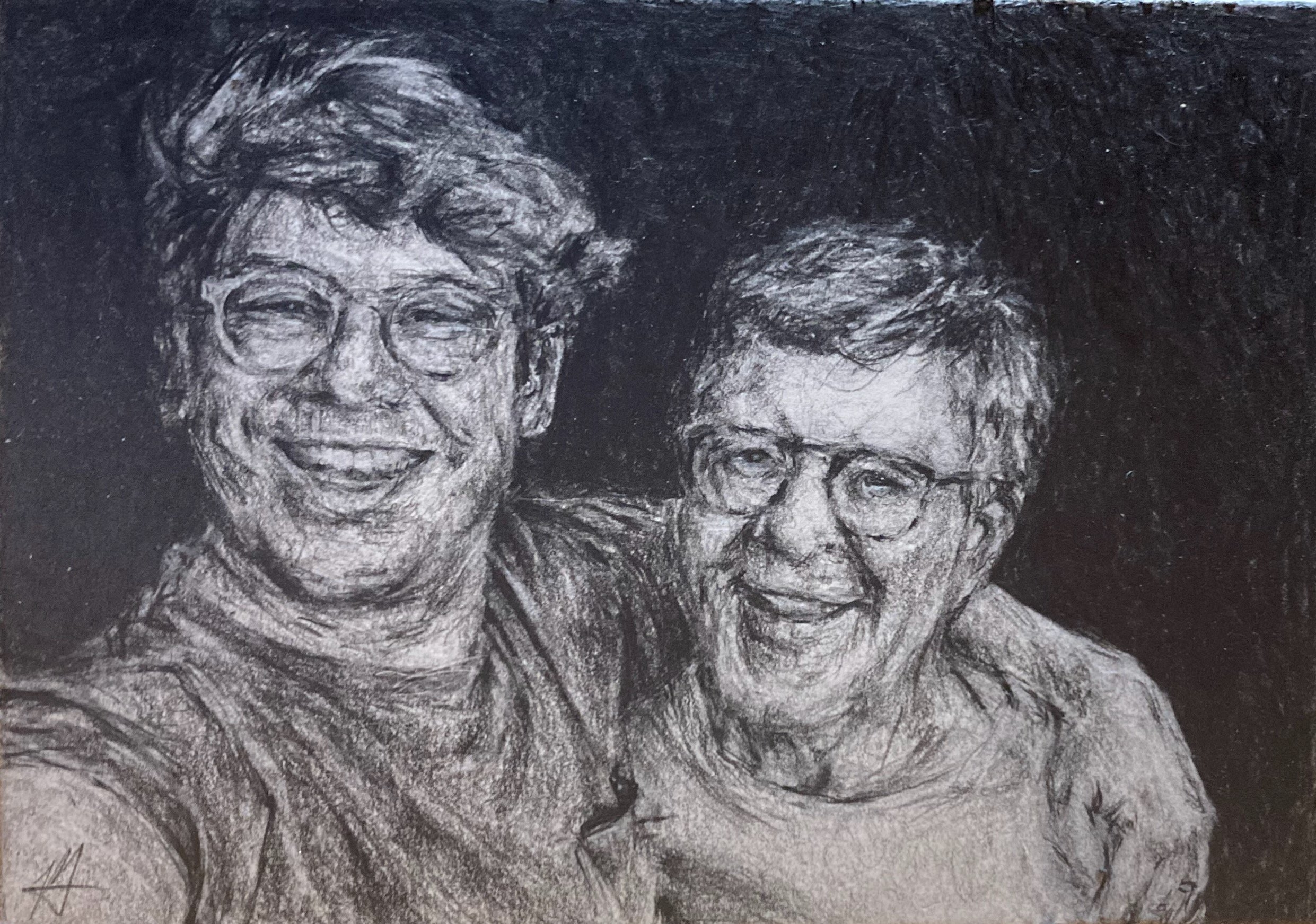 Chris and Rich, 2023, graphite on board,