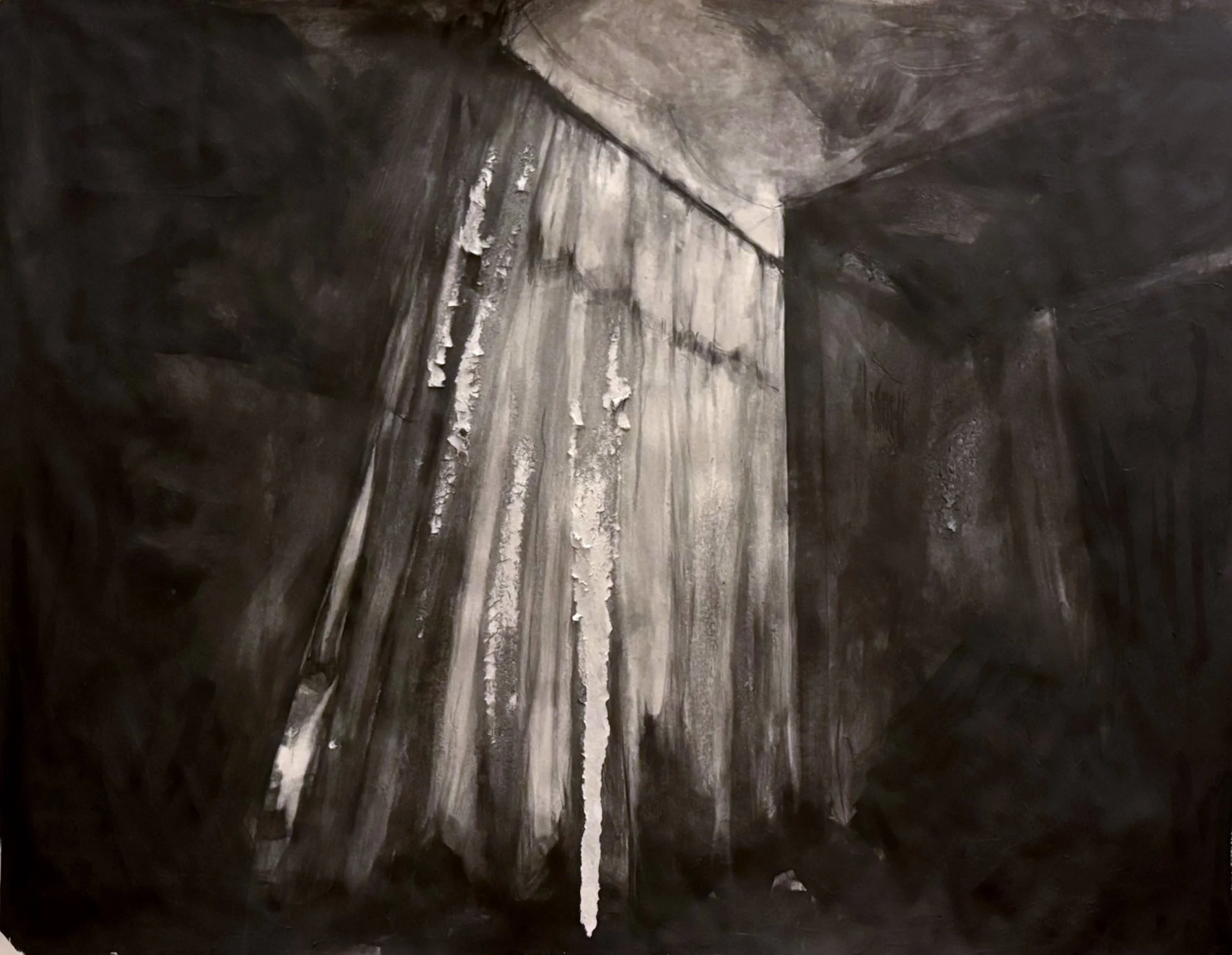 Untitled In-Between, 2025, water soluble graphite powder on paper, 18 in. x 24 in.