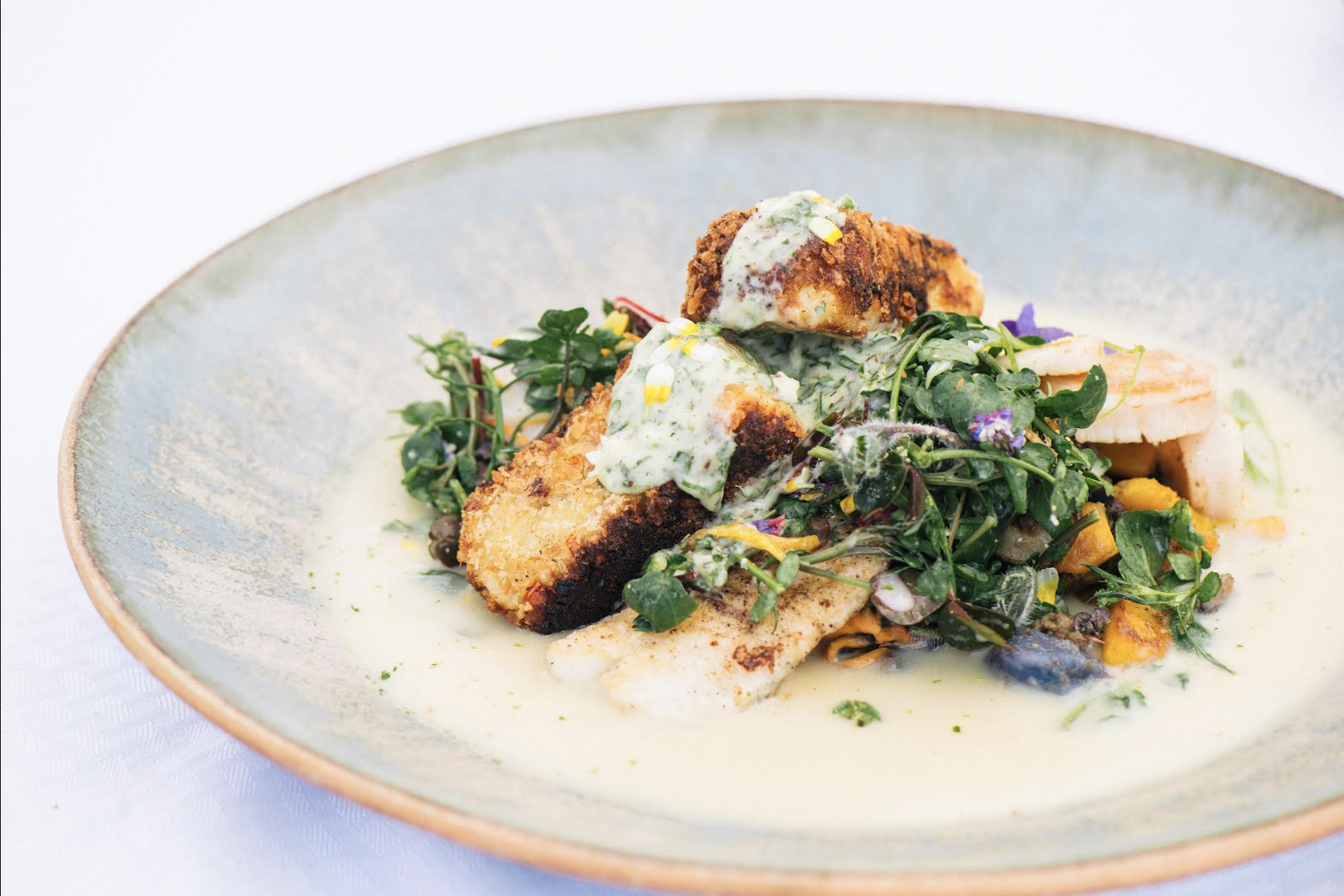 BBQ Fish with Seaweed Salad and Crispy Rice Cakes 