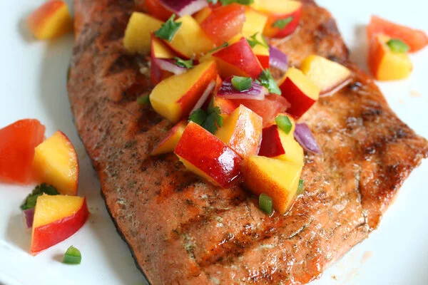 Grilled Salmon with Tomato Peach Salsa