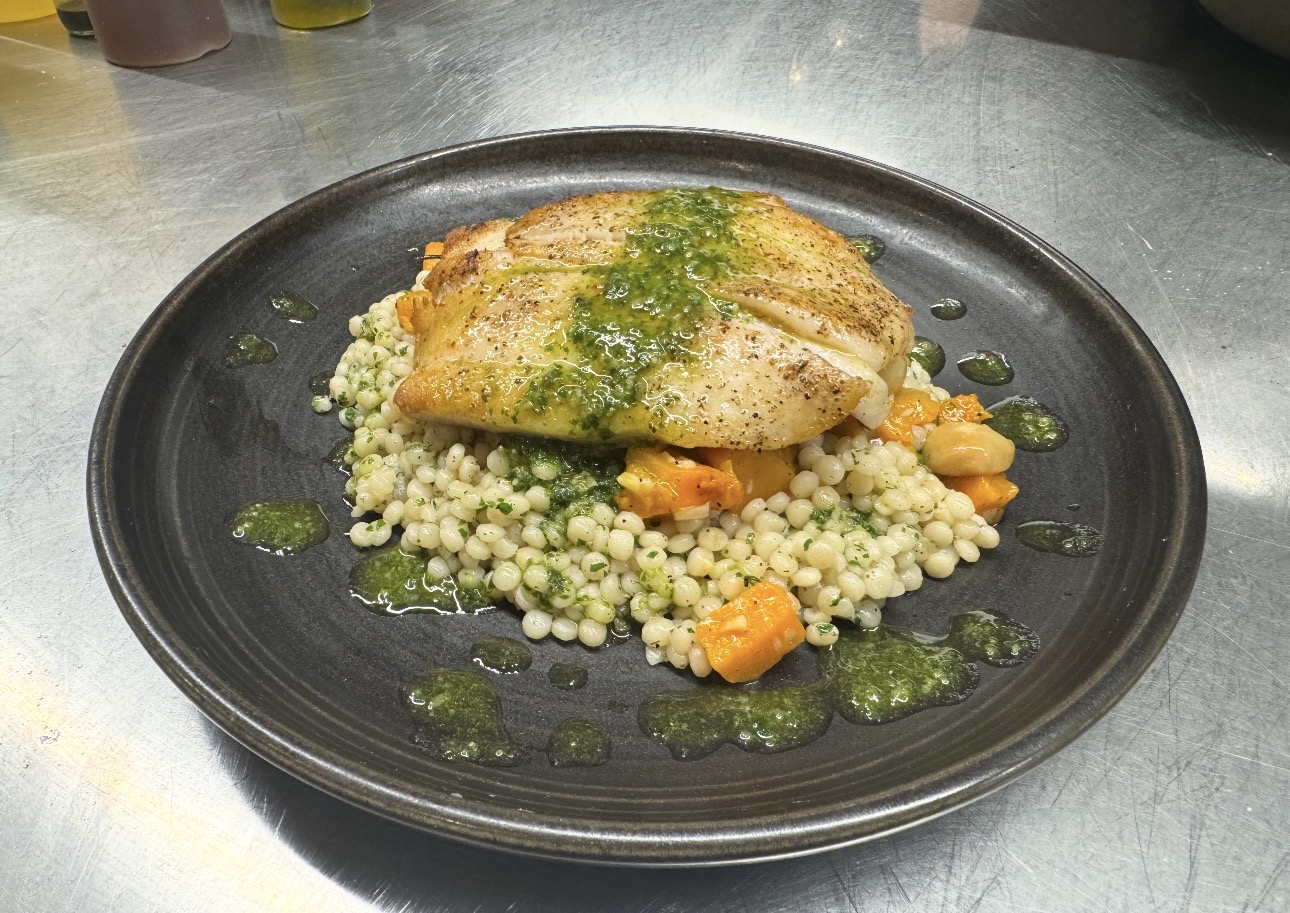 Roasted Petrale Sole with Pearl Couscous, Butternut Squash &amp; Pepita Pesto