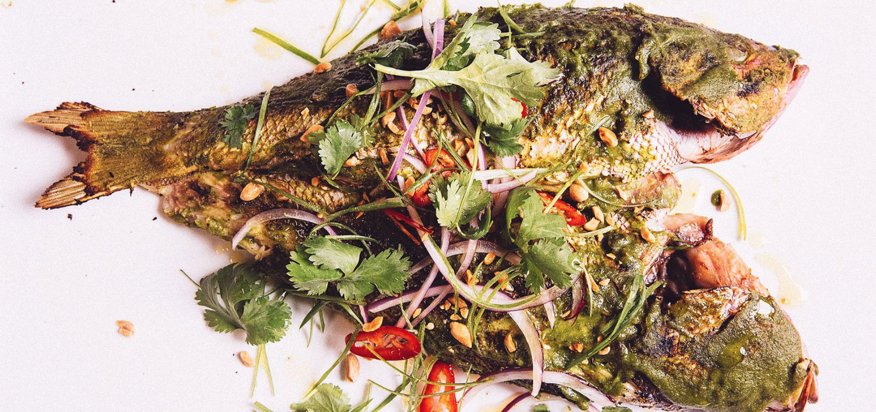 Whole Grilled Rockfish with Vietnamese Peanut Pesto