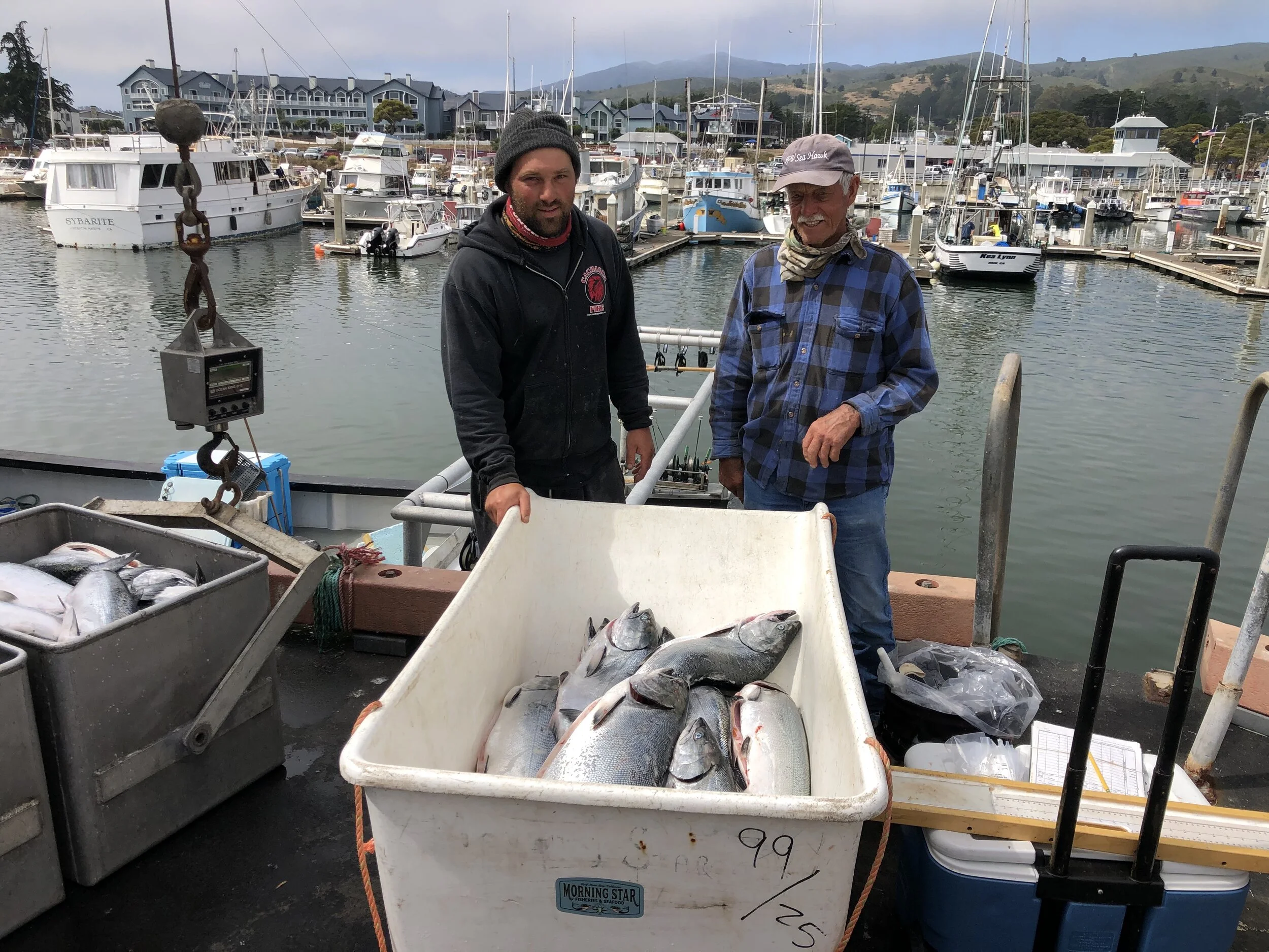 Skylar Campbell (33) and Mike Ricketts (86) - the younger and older generations of Monterey Fishermen. Photo: TrimTab Media