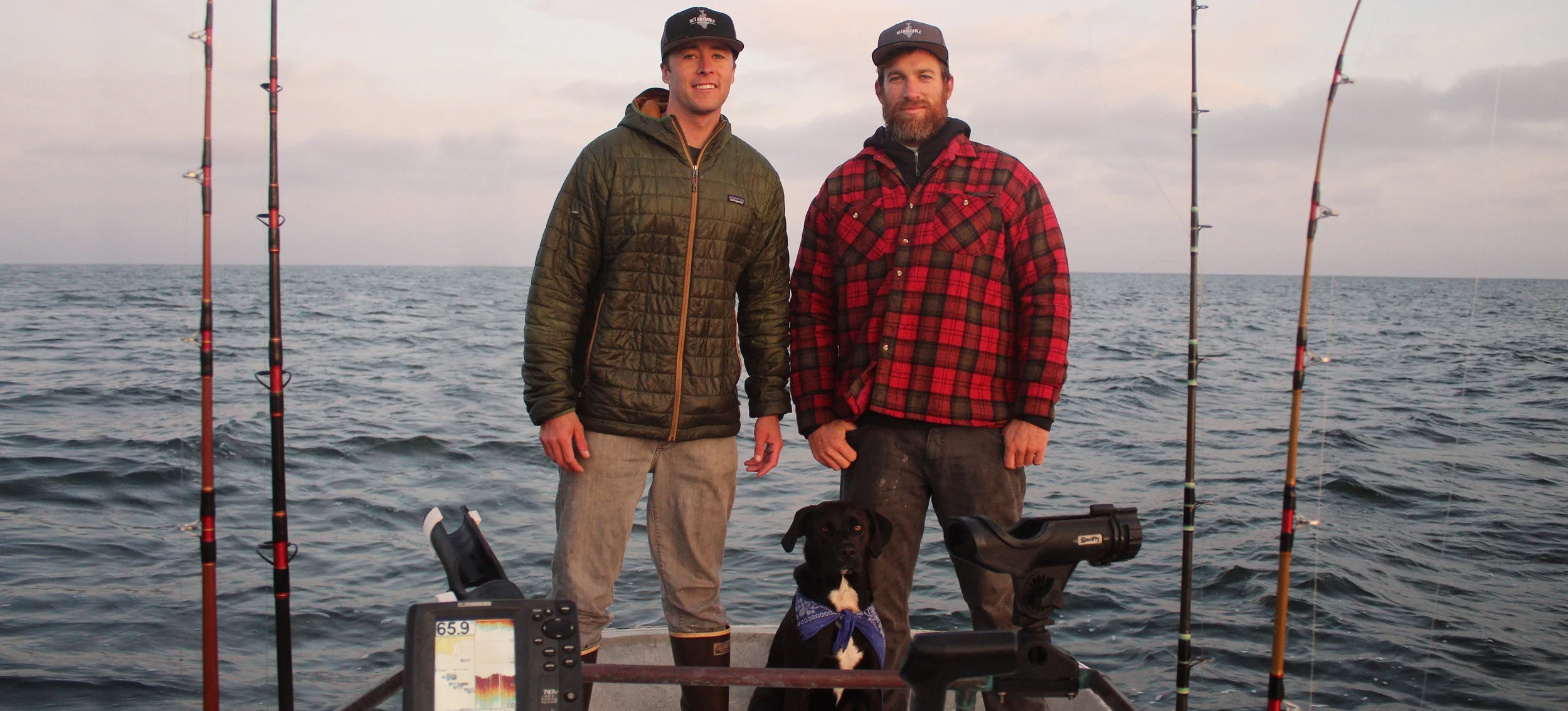 Fishermen, best friends, and co-founders Charlie Lambert (L) and Ian Cole (R) of Ocean2Table. Photo credit: Charlie Lambert.