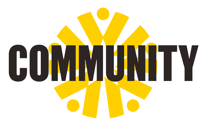 Westport East The word 'COMMUNITY' superimposed over a yellow sunburst or starburst design.
