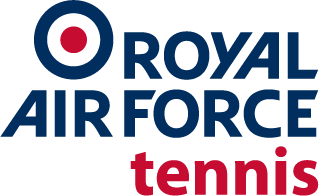 Royal Air Force Tennis logo with a target emblem and text in blue and red.