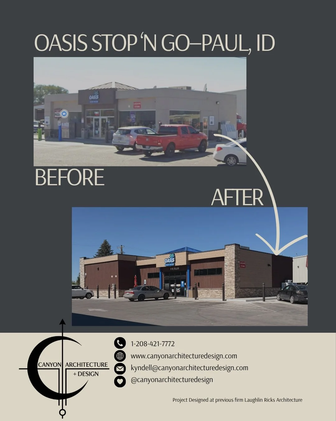 From environmental remediation to modern retail design, this project transformed a contaminated site into a vibrant, 3,000-square-foot convenience store and fuel station&mdash;bringing our client's newest brand vision to Paul, Idaho. @oasis_stores 


