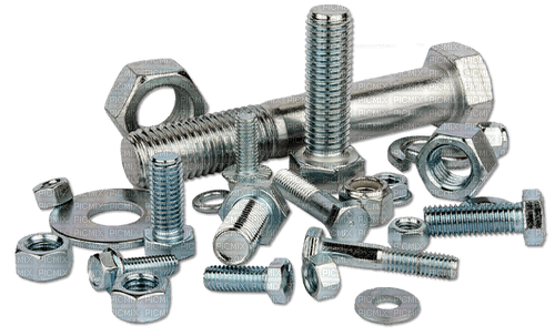 Various metal nuts and bolts scattered on a black background.
