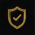 Gold shield with black outline and checkmark inside
