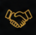 Illustration of a handshake in gold against a black background
