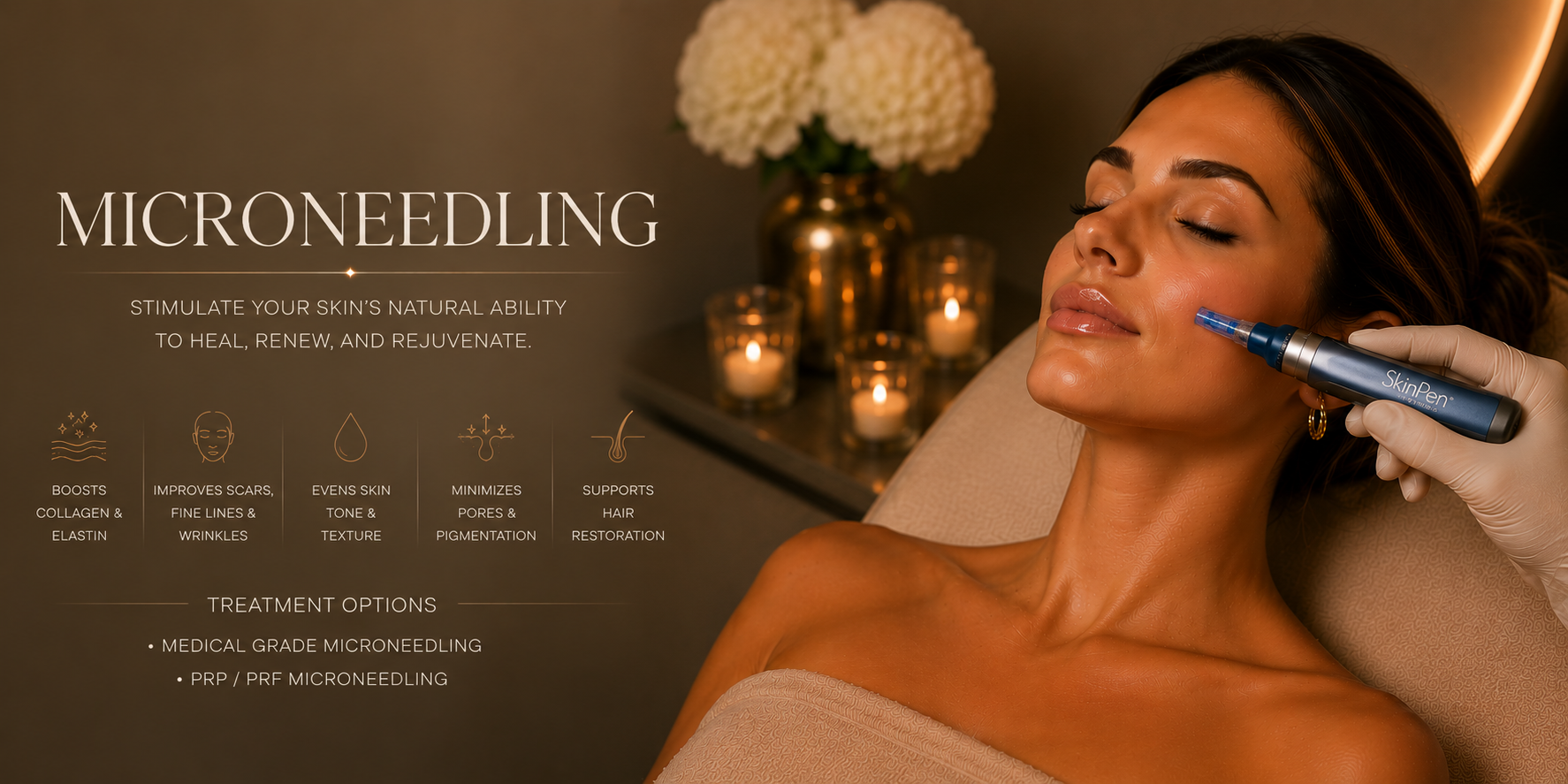 woman receiving skin men microneedling