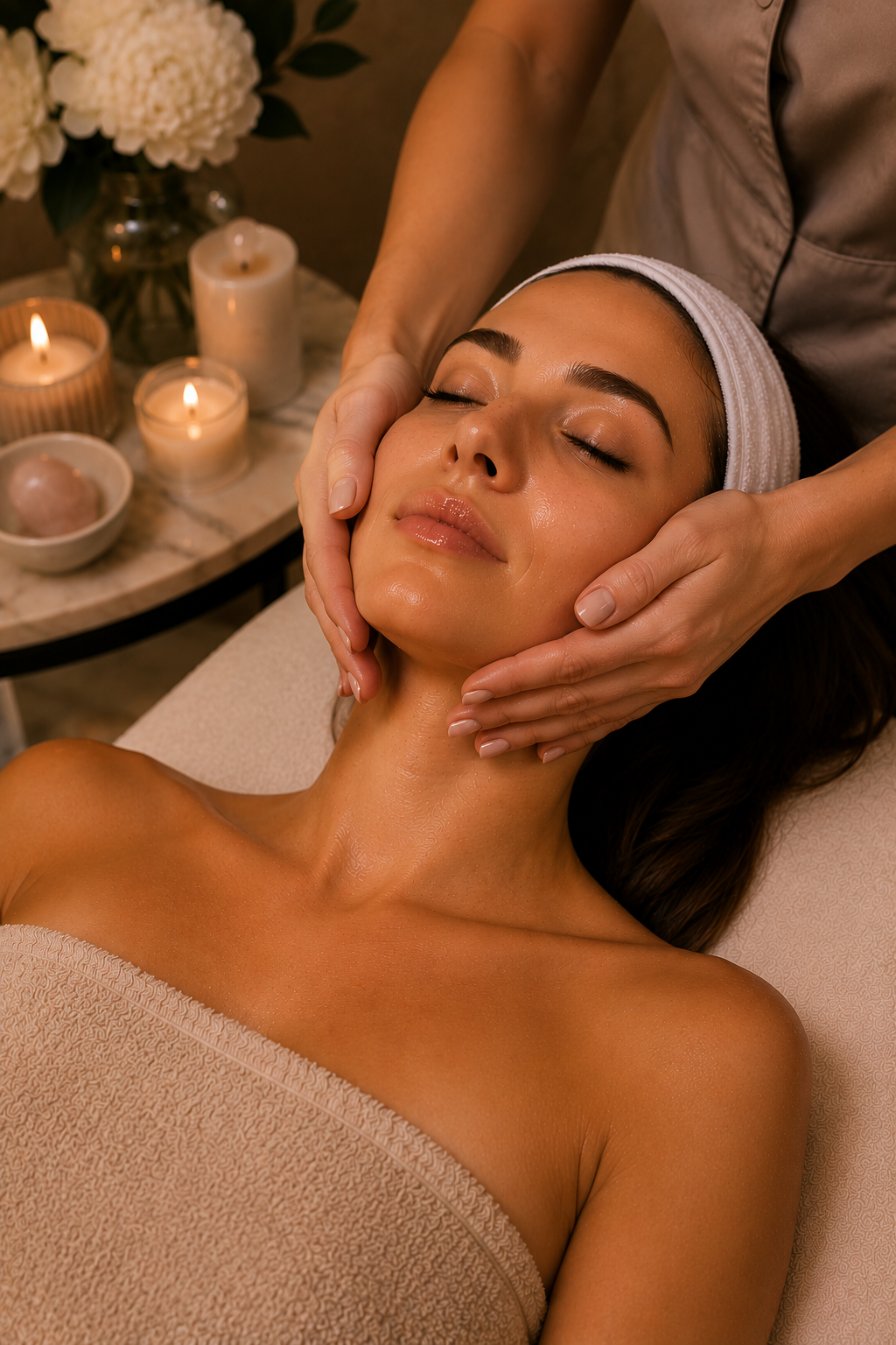 woman receiving a face massage