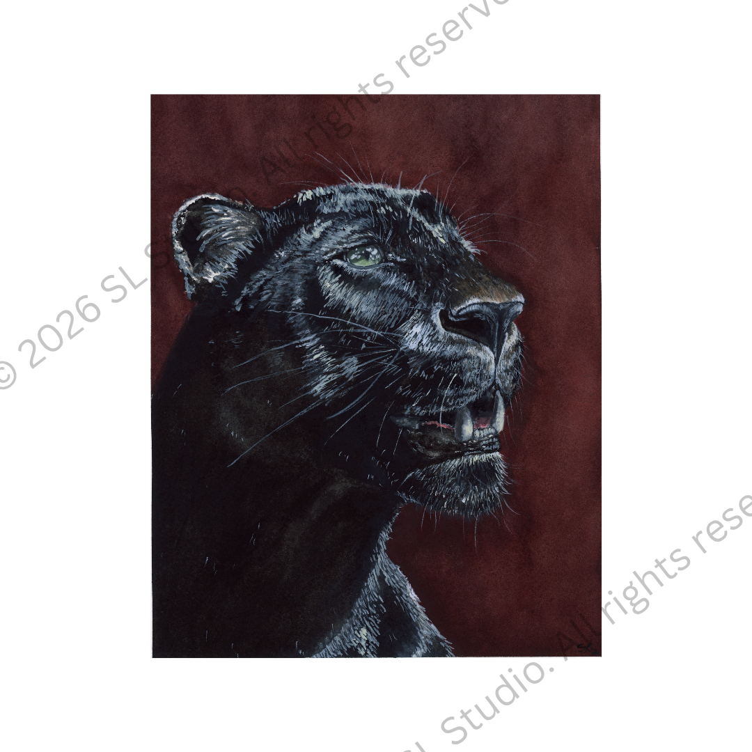 "Black Panther." Watercolor, 2026.
