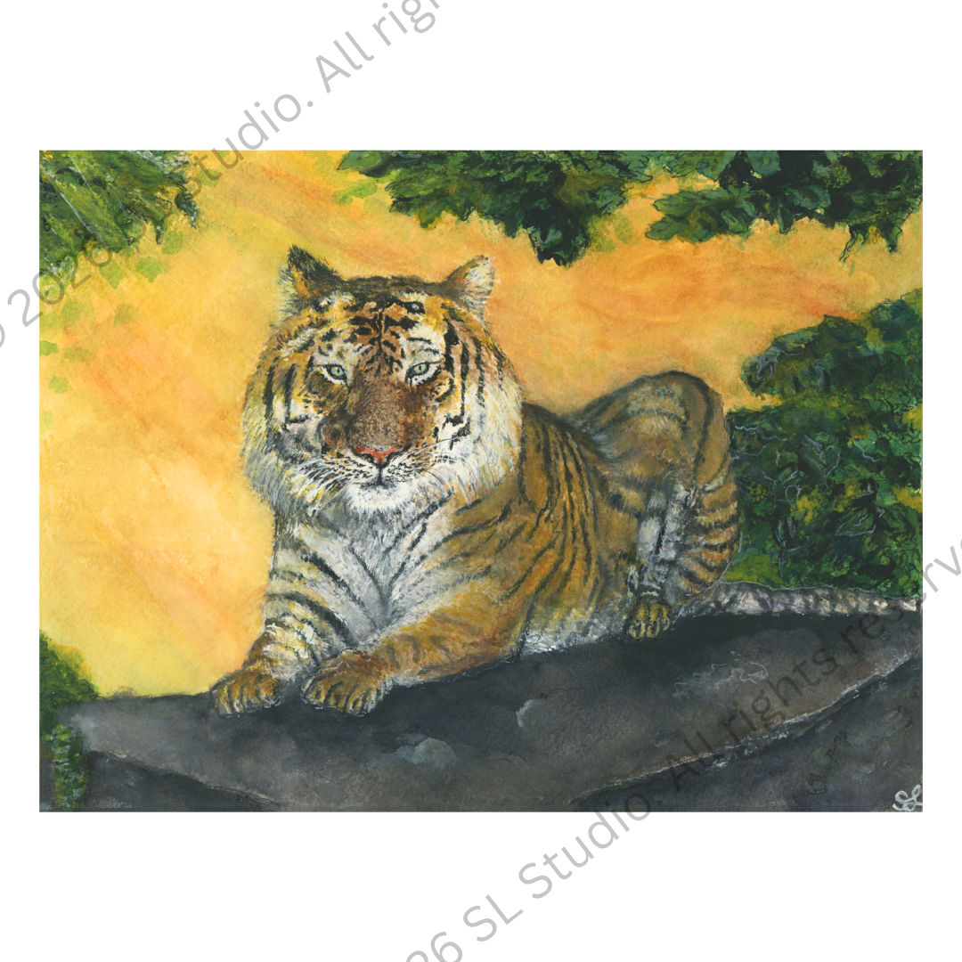 "Tiger King." Watercolor, 2026.