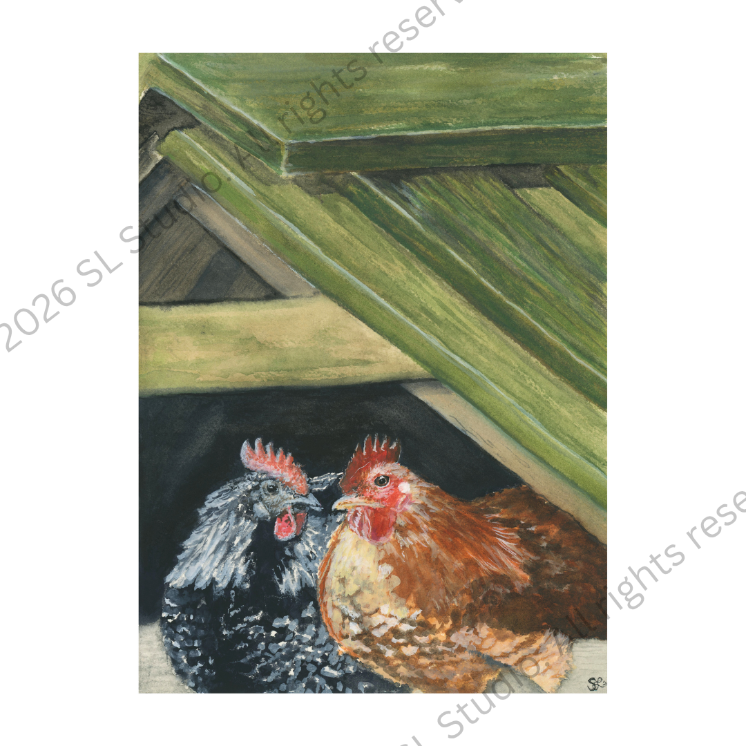"Gossip Girls." Watercolor, 2026.