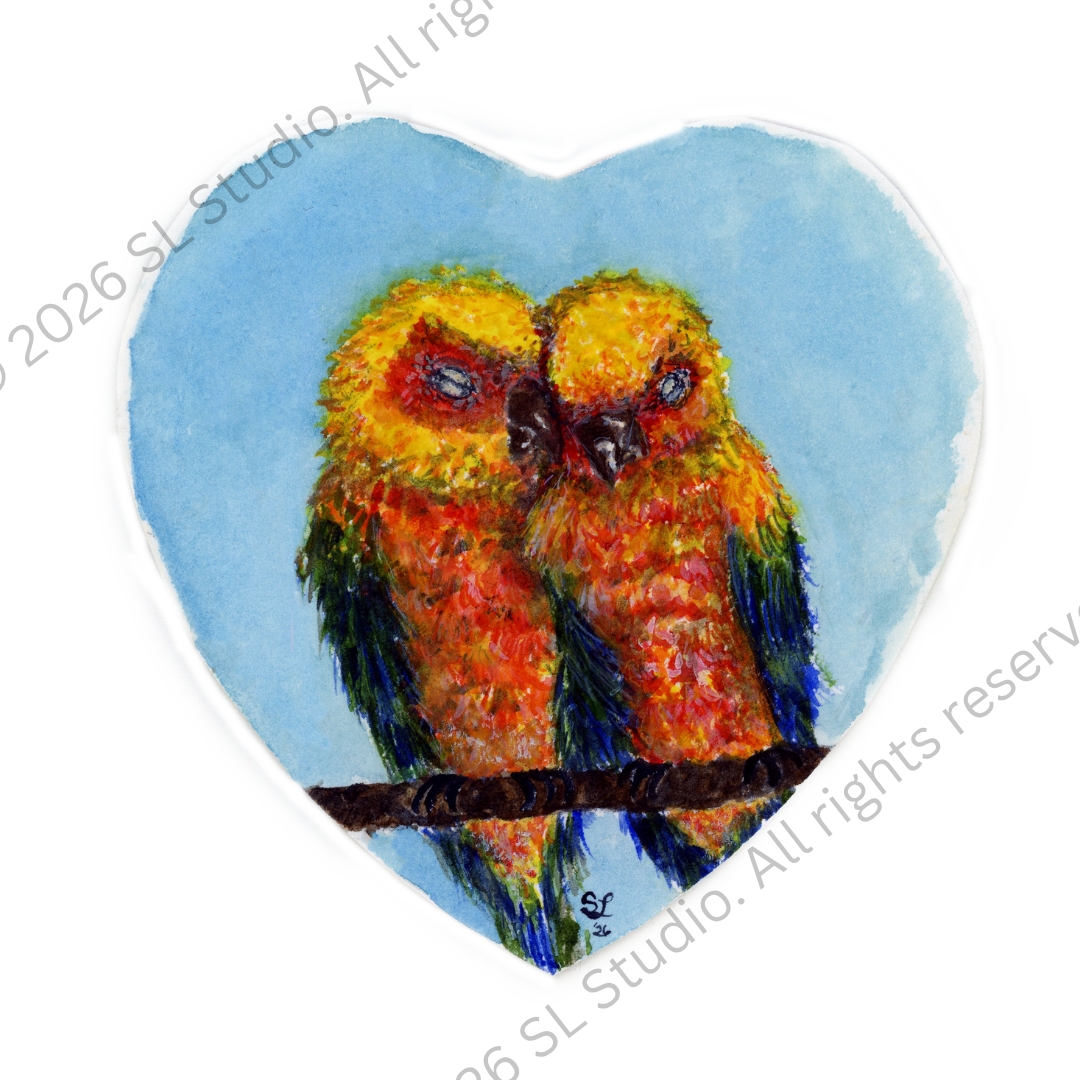"Lovebirds." Watercolor, 2026.