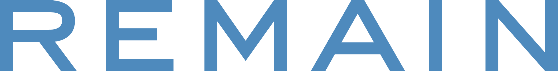 Close-up of the word "REMAIN" in bold blue letters on a black background.