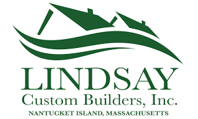 Lindsay Custom Builders Inc. logo featuring a stylized boat with waves, located in Nantucket Island, Massachusetts.
