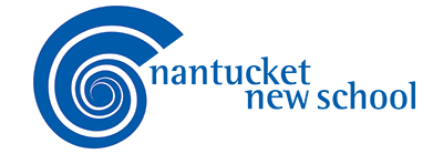 Logo of Nantucket New School featuring a blue spiral design and text
