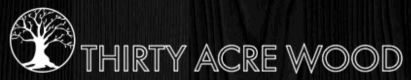 Logo for Thirty Acre Wood featuring a tree icon and stylized text.