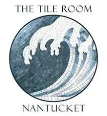 A logo for The Tile Room in Nantucket featuring a stylized ocean wave in shades of blue and white.