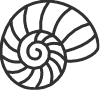 A stylized icon of a snail shell with a spiral design.