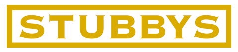 Logo of Stubby's with yellow text on a white background
