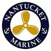 Nantucket Marine logo with a yellow propeller inside a navy blue circle with white text and anchor symbols