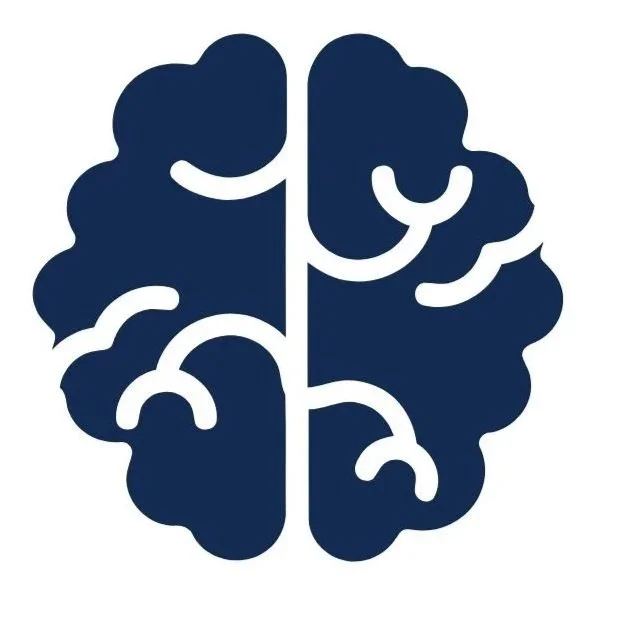 Ilustración de un cerebro en color azul oscuro con un diseño simple y estilizado.