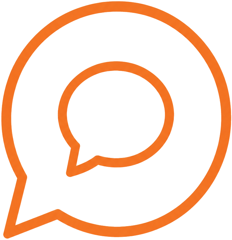 Orange outline of a speech bubble with a smaller speech bubble inside.