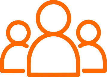 Icon of three people in orange outline representing a group or community
