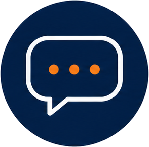 Messaging app icon with a dark blue background and a white speech bubble containing three orange dots.