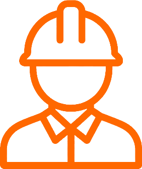 Outline of a construction worker wearing a hard hat and collared shirt.