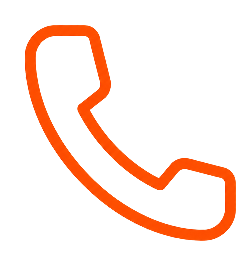 Red outline of a telephone receiver icon.