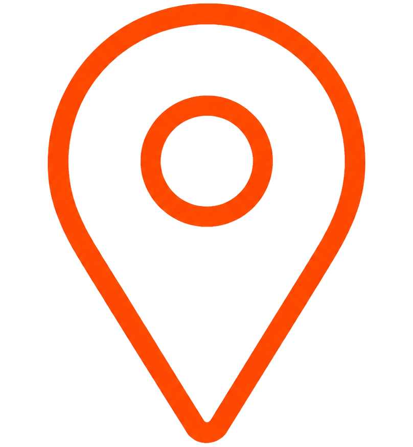 Map pin icon in orange with a circular center, indicating a location marker.