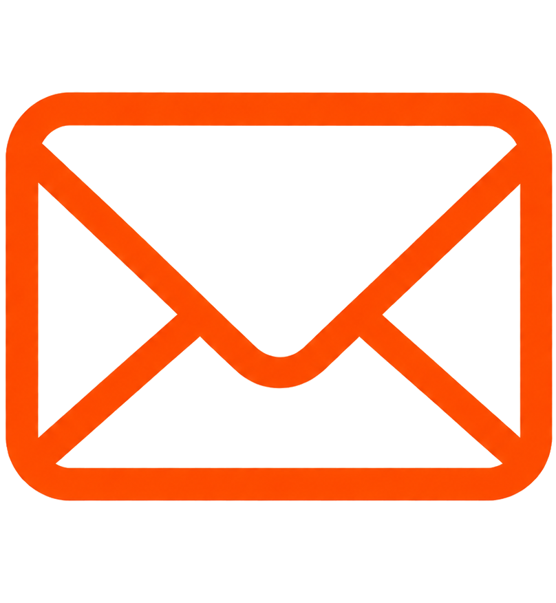 Orange email icon on a black background.