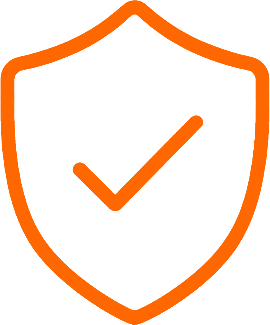 An orange shield with a checkmark inside, symbolizing security or protection.